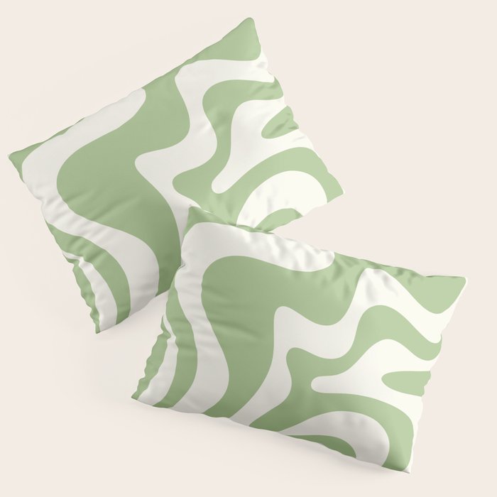 Retro Liquid Swirl Abstract Pattern in Light Sage Green and Cream Pillow Sham Gallery Image 3