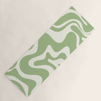 Retro Liquid Swirl Abstract Pattern in Light Sage Green and Cream Yoga Mat Gallery Image 1