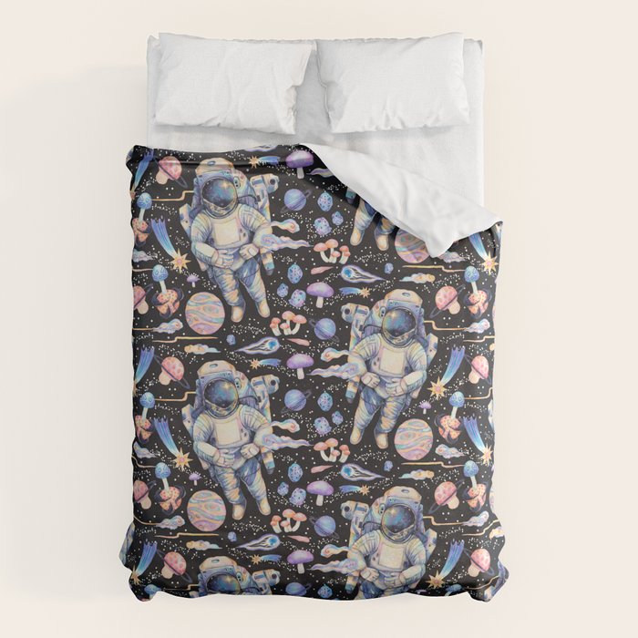 Spaceman Fungi Planets - black Duvet Cover Gallery Image 6