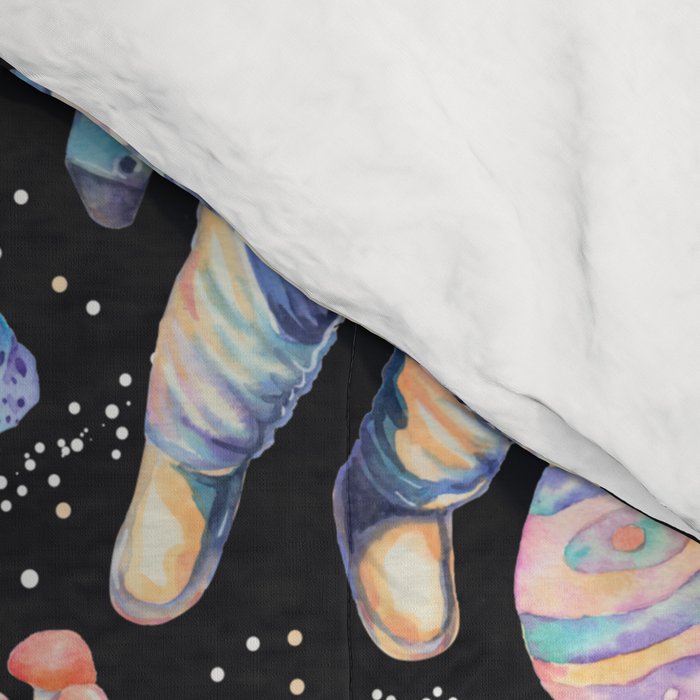 Spaceman Fungi Planets - black Comforter Gallery Image 4