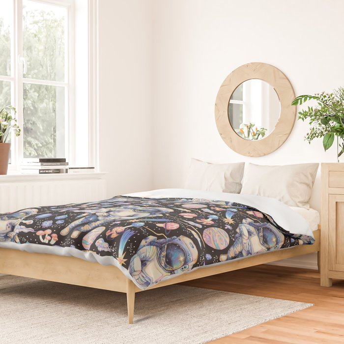 Spaceman Fungi Planets - black Duvet Cover Gallery Image 2