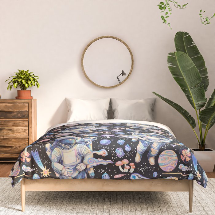 Spaceman Fungi Planets - black Comforter Gallery Image 3