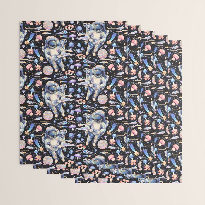 Spaceman Fungi Planets - black Wrapping Paper Gallery Image 3