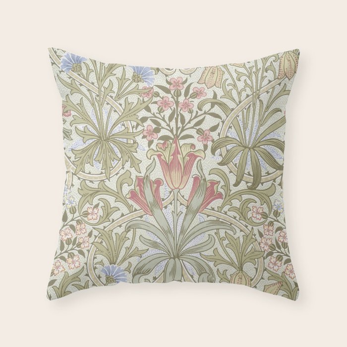 William Morris Woodland Weeds Pastel Floral Throw Pillow Gallery Image 6