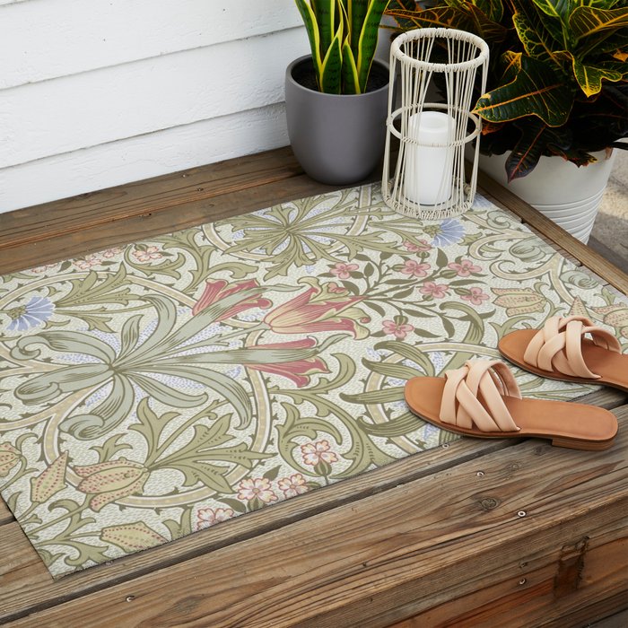 William Morris Woodland Weeds Pastel Floral Outdoor Rug Gallery Image 2