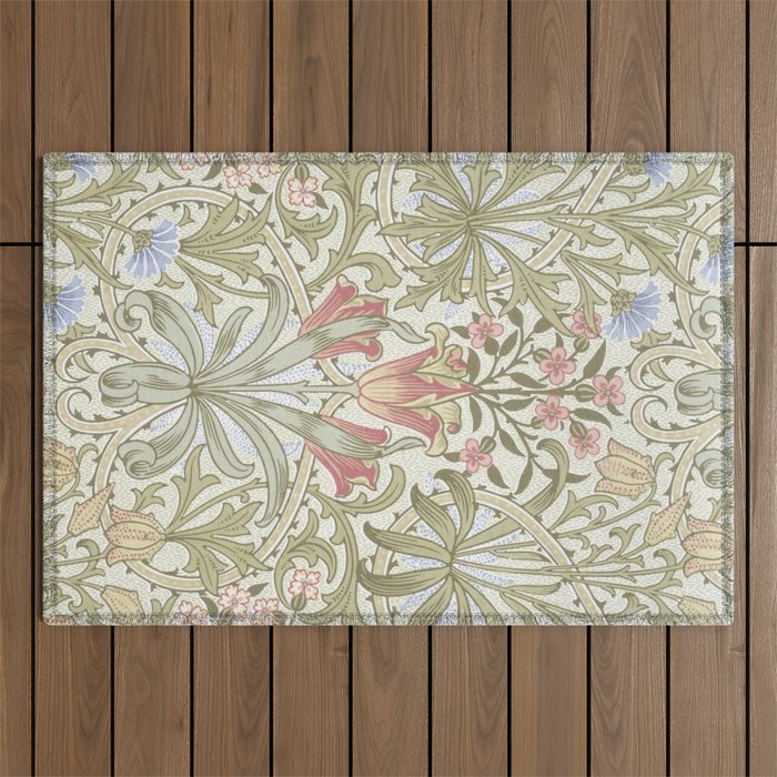 William Morris Woodland Weeds Pastel Floral Outdoor Rug Gallery Image 1