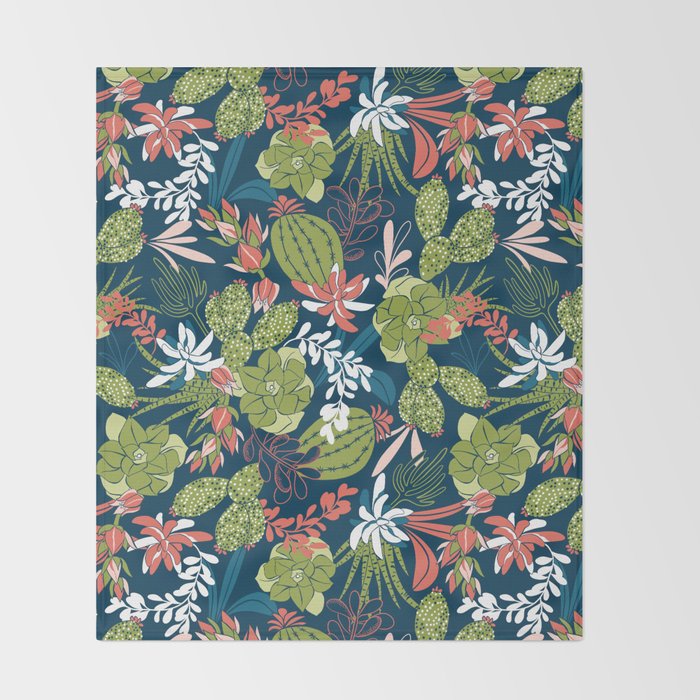 Succulent Garden Navy Throw Blanket Gallery Image 2