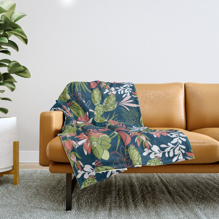 Succulent Garden Navy Throw Blanket Gallery Image 1