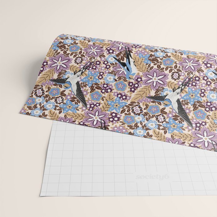 Vintage Floral Swallow Wrapping Paper Gallery Image 2