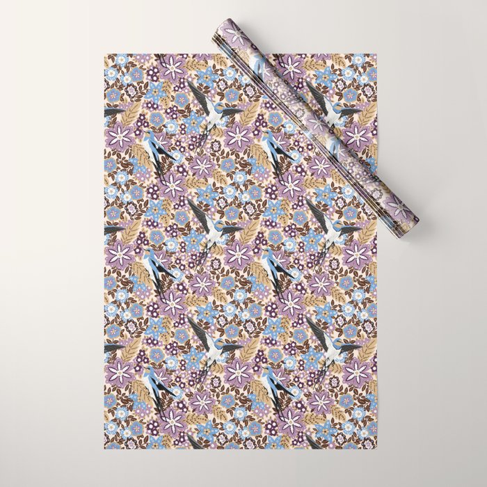 Vintage Floral Swallow Wrapping Paper Gallery Image 1