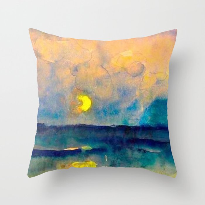 Yellow Moon (Over the Sea) landscape painting by Emil Nolde Throw Pillow Gallery Image 1