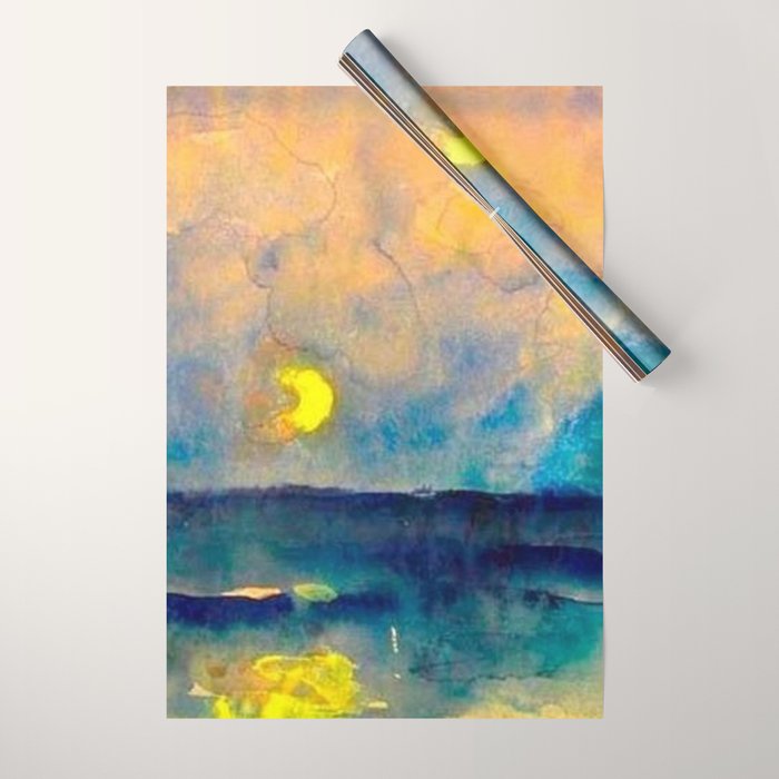 Yellow Moon (Over the Sea) landscape painting by Emil Nolde Wrapping Paper Gallery Image 1