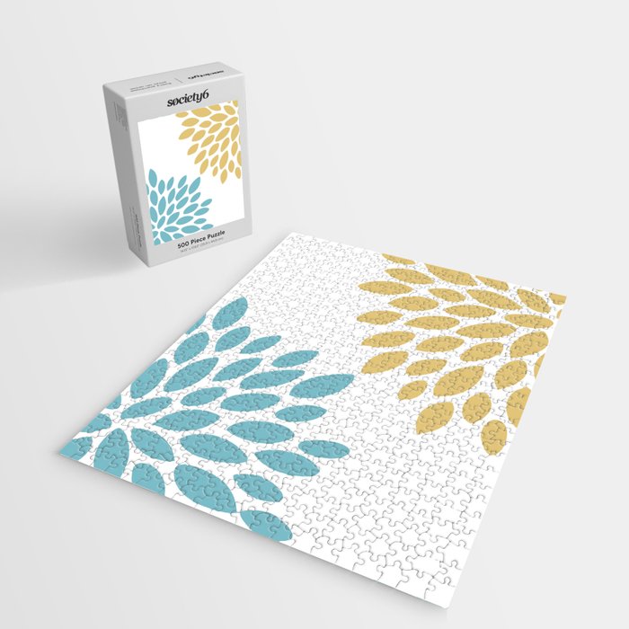 Duo Floral Prints, Yellow and Teal, Design Prints Jigsaw Puzzle Gallery Image 2