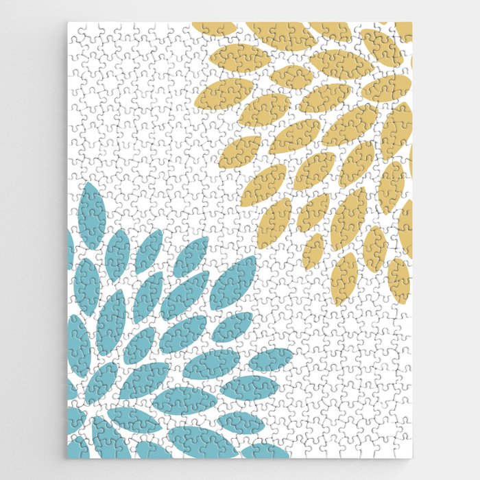 Duo Floral Prints, Yellow and Teal, Design Prints Jigsaw Puzzle Gallery Image 1