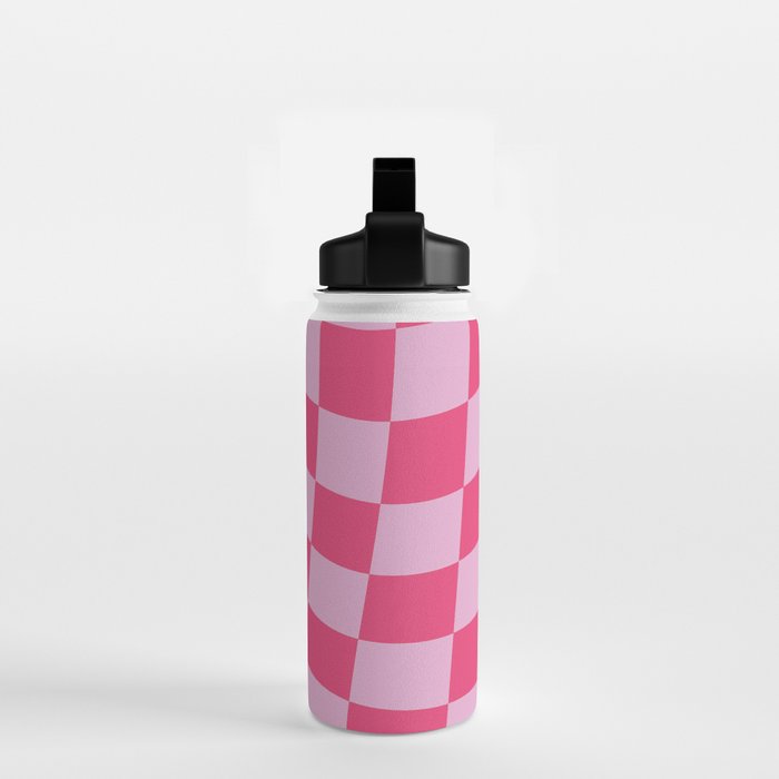 Hot Pink Wavy Checkered Pattern Water Bottle Gallery Image 2