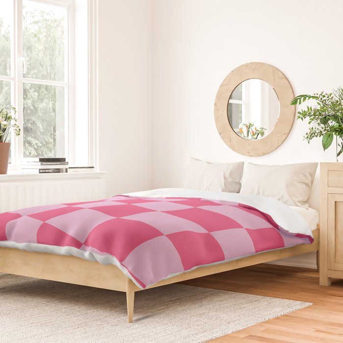Hot Pink Wavy Checkered Pattern Duvet Cover Gallery Image 2