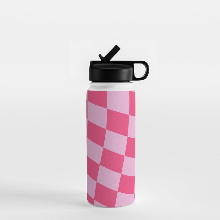 Hot Pink Wavy Checkered Pattern Water Bottle Gallery Image 1