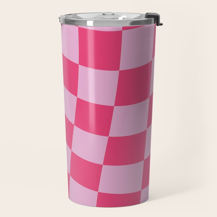 Hot Pink Wavy Checkered Pattern Travel Mug Gallery Image 2