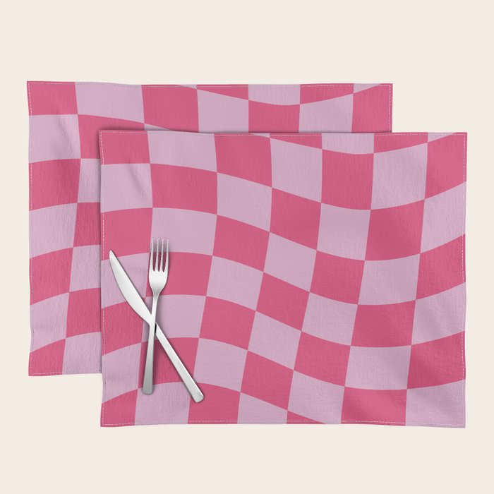 Hot Pink Wavy Checkered Pattern Placemat Gallery Image 1