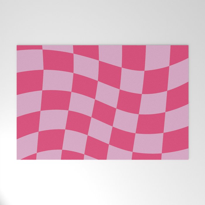 Hot Pink Wavy Checkered Pattern Welcome Mat Gallery Image 1