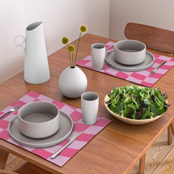 Hot Pink Wavy Checkered Pattern Placemat Gallery Image 2