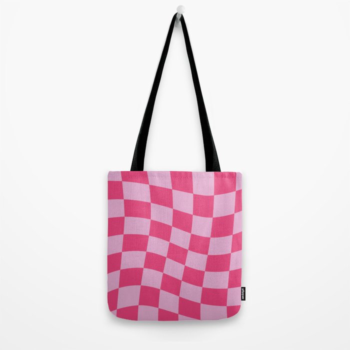 Hot Pink Wavy Checkered Pattern Tote Bag Gallery Image 2