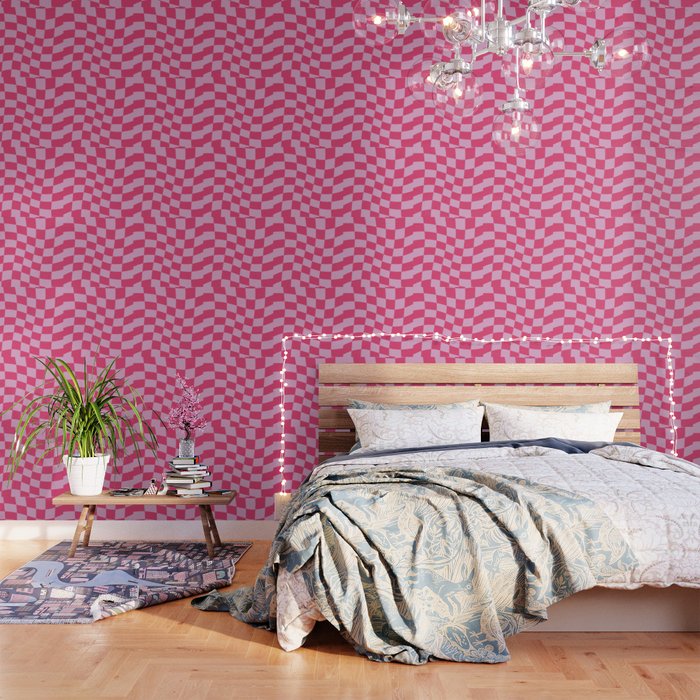 Hot Pink Wavy Checkered Pattern Wallpaper Gallery Image 1