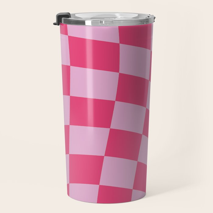 Hot Pink Wavy Checkered Pattern Travel Mug Gallery Image 3