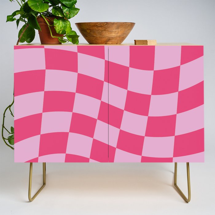 Hot Pink Wavy Checkered Pattern Credenza Gallery Image 1