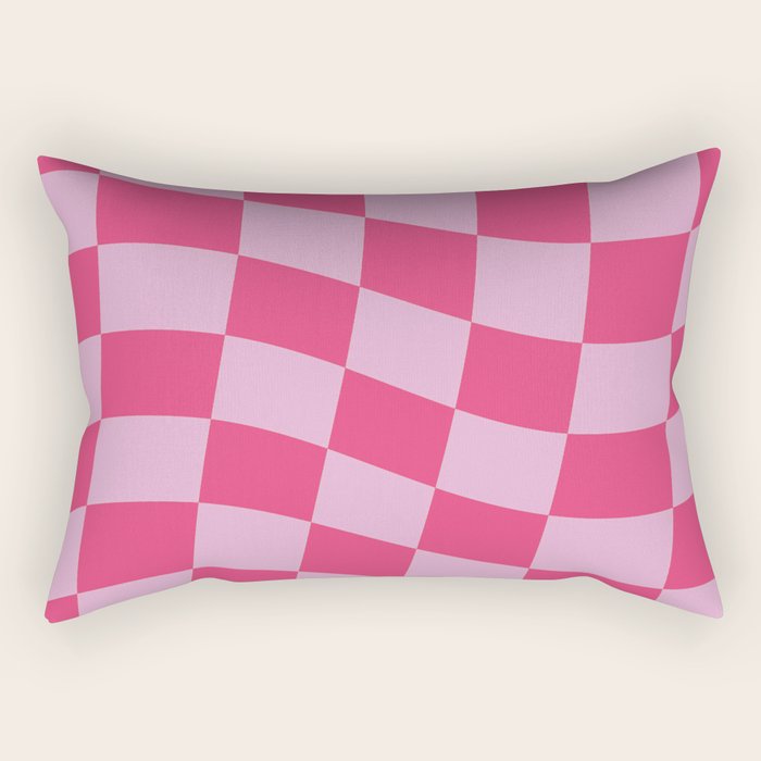 Hot Pink Wavy Checkered Pattern Rectangular Pillow Gallery Image 1