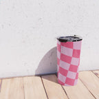 Hot Pink Wavy Checkered Pattern Travel Mug Gallery Image 4