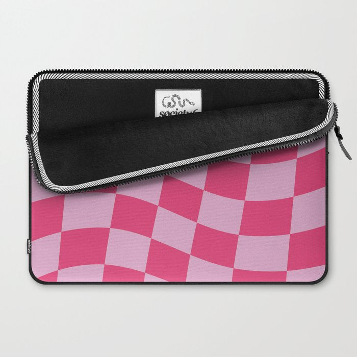 Hot Pink Wavy Checkered Pattern Laptop Sleeve Gallery Image 2