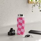 Hot Pink Wavy Checkered Pattern Water Bottle Gallery Image 4