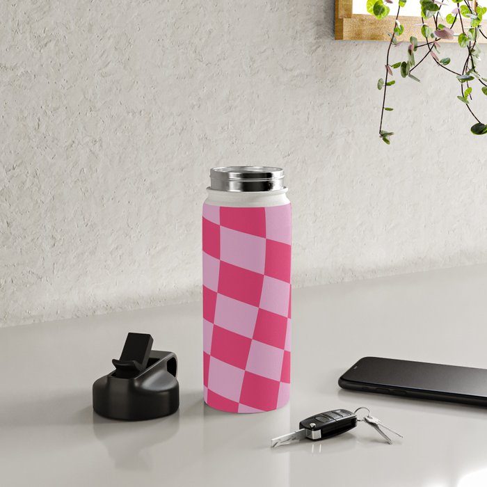 Hot Pink Wavy Checkered Pattern Water Bottle Gallery Image 4