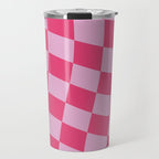 Hot Pink Wavy Checkered Pattern Travel Mug Gallery Image 1