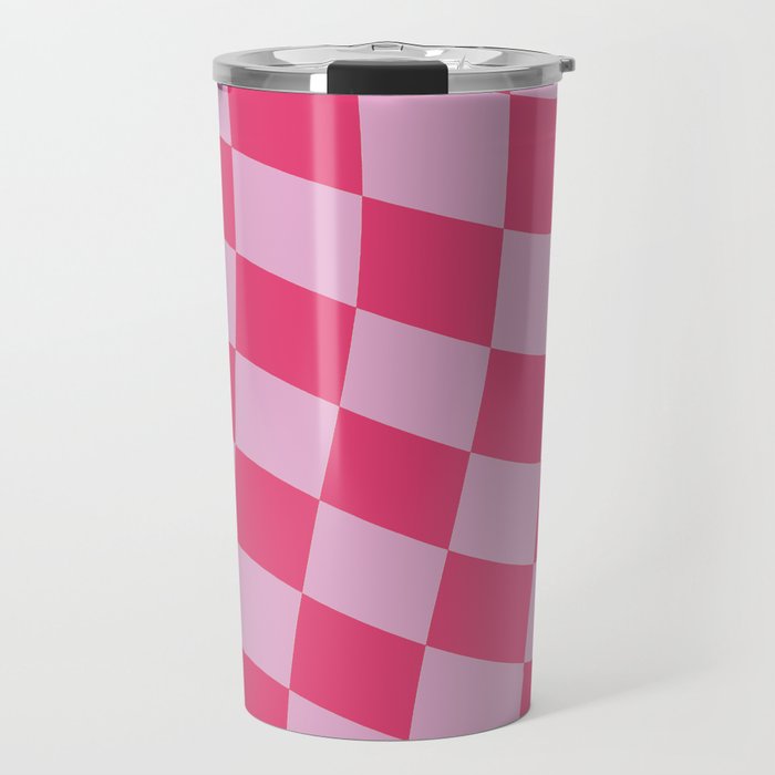Hot Pink Wavy Checkered Pattern Travel Mug Gallery Image 1
