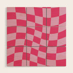 Hot Pink Wavy Checkered Pattern Wood Wall Art Gallery Image 1
