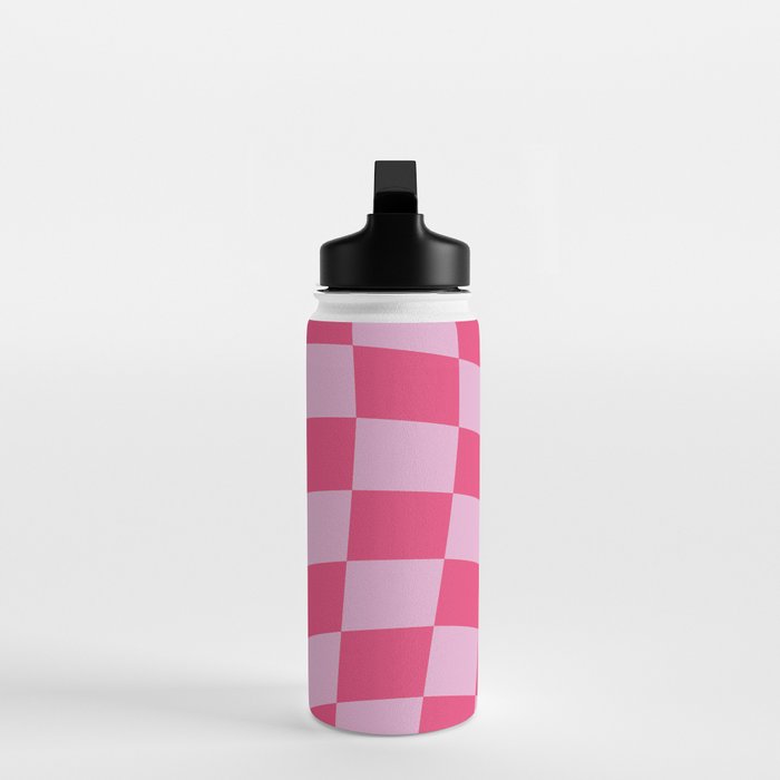 Hot Pink Wavy Checkered Pattern Water Bottle Gallery Image 3