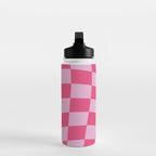 Hot Pink Wavy Checkered Pattern Water Bottle Gallery Image 3