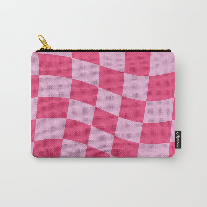 Hot Pink Wavy Checkered Pattern Carry All Pouch Gallery Image 1