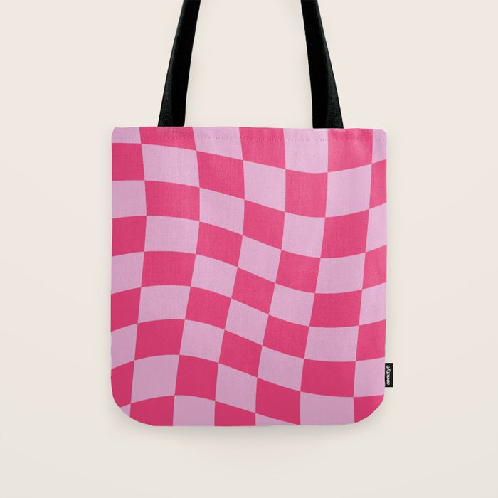 Hot Pink Wavy Checkered Pattern Tote Bag Gallery Image 1