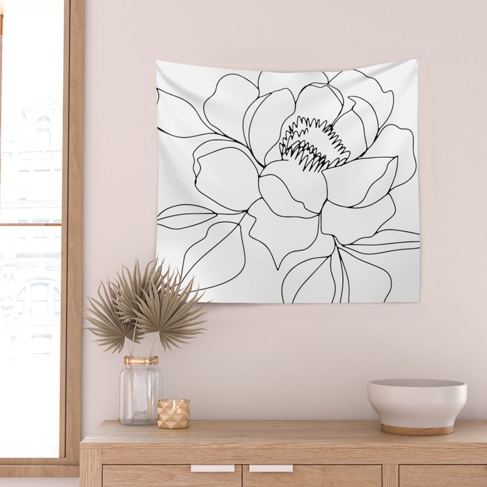 Minimal, Line Art, Floral Prints, Drawing Wall Tapestry Gallery Image 2
