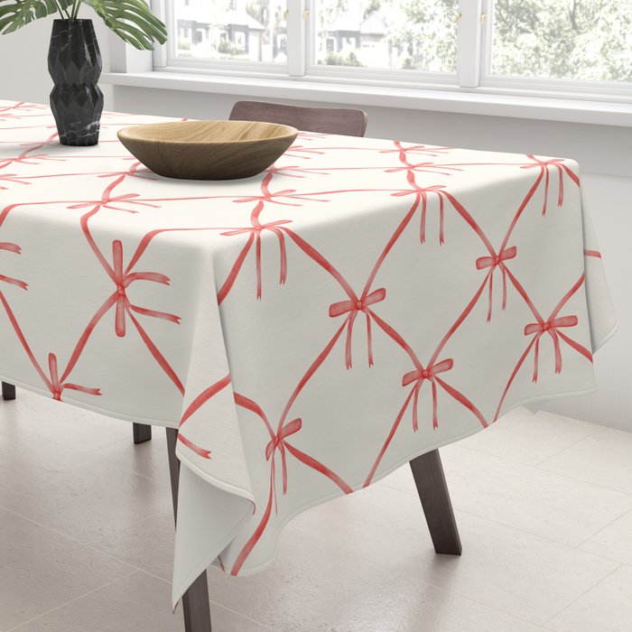 Bows & Ribbons Pattern II Red Tablecloth Gallery Image 3