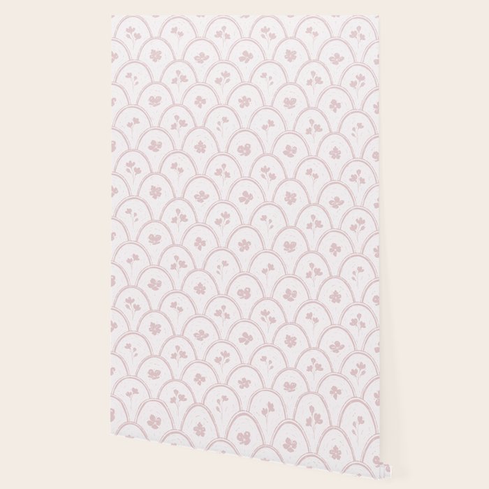 Rustic scallop floral block print - soft blush baby pink pattern Wallpaper Gallery Image 2