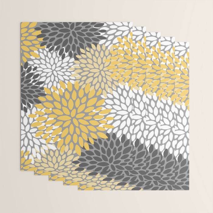 Modern Elegant Chic Floral Pattern, Soft Yellow, Gray, White Wrapping Paper Gallery Image 3