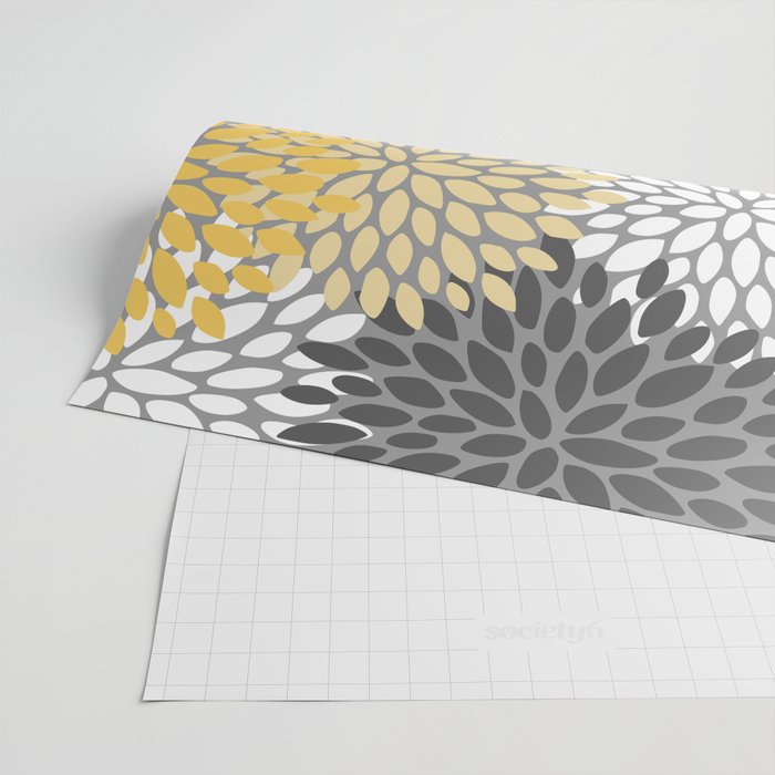 Modern Elegant Chic Floral Pattern, Soft Yellow, Gray, White Wrapping Paper Gallery Image 2