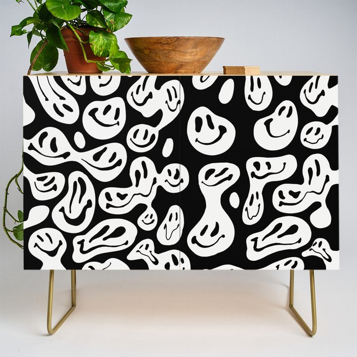 Black and White Dripping Smiley Credenza Gallery Image 1