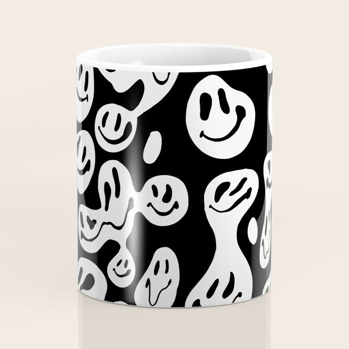 Black and White Dripping Smiley Coffee Mug Gallery Image 4