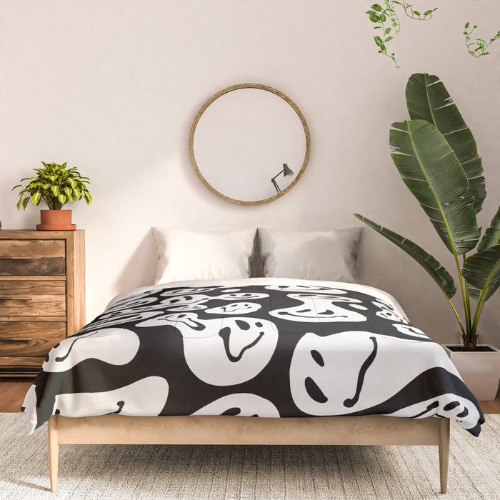 Black and White Dripping Smiley Comforter Gallery Image 3
