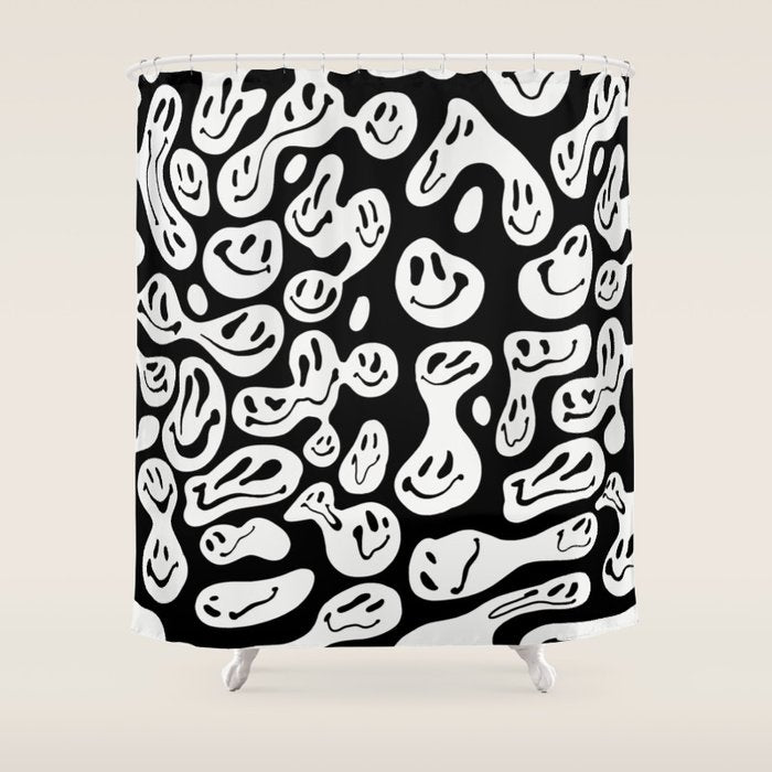 Black and White Dripping Smiley Shower Curtain Gallery Image 1